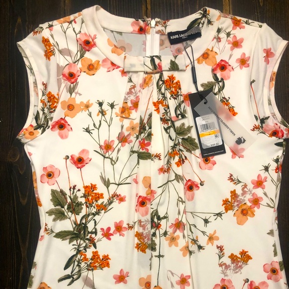 Karl Lagerfeld PARIS 🌷🪷Beautiful Floral Sleeveless and Bow Neckline Blouse - Picture 3 of 7